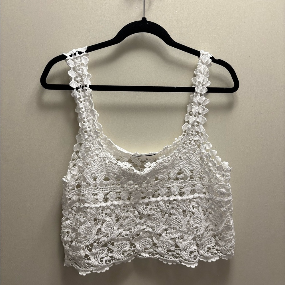 Dulce Crochet Lace White Cropped Tank Top - Women's